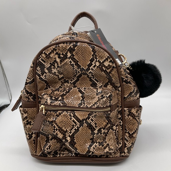 NWT LIKE DREAMS FAUX LEATHER BROWN FAUX SNAKESKIN BACKPACK - Picture 1 of 8